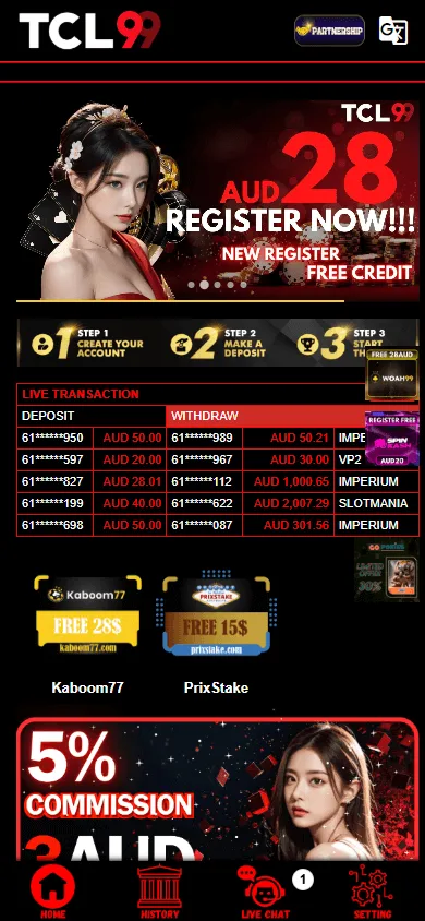 Tcl99 Casino home experience on a smartphone